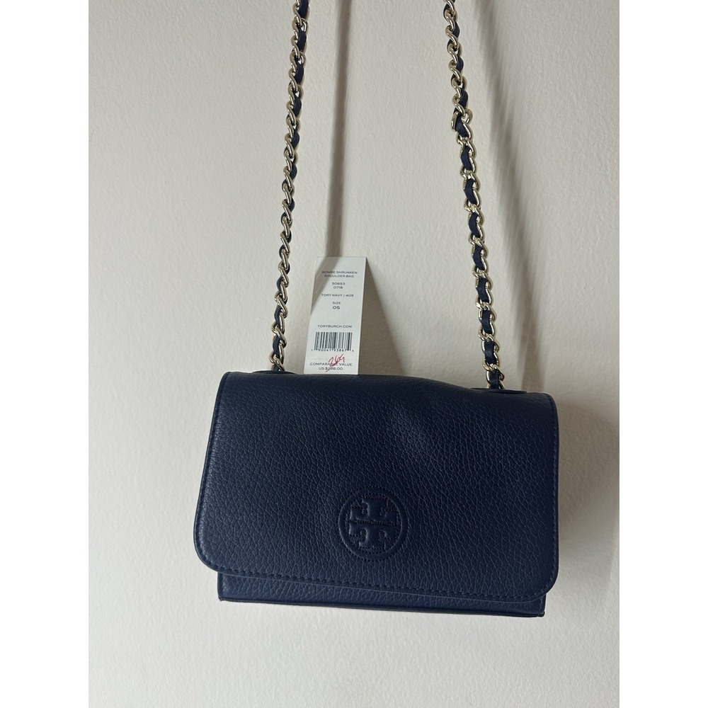 New Tory Burch CHELSEA PEBBLED CROSSBODY BAG color Navy Blue - Picture 2 of 10
